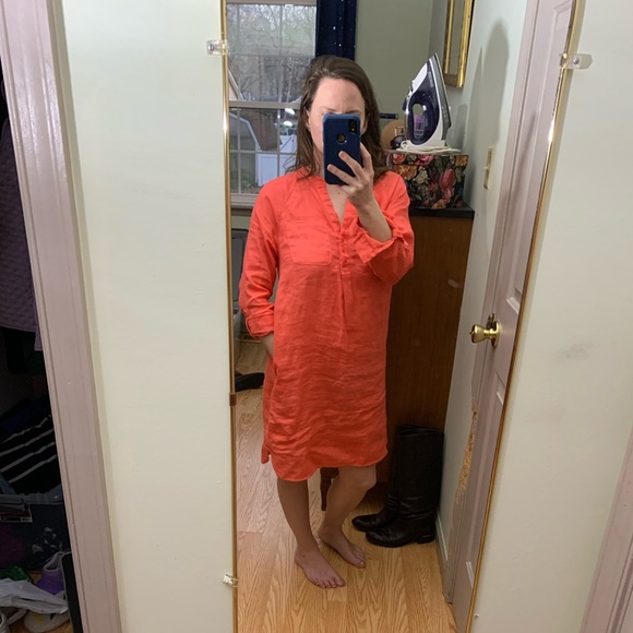 Martha Stewart Collection linen dress pockets coral small pink orange - Picture 7 of 7